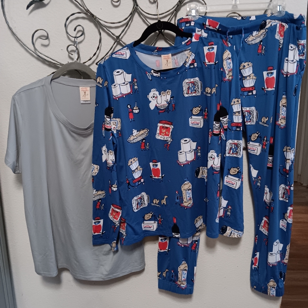 MUNKI MUNKI NWOT 3-pc blue novelty print PJ set, XL